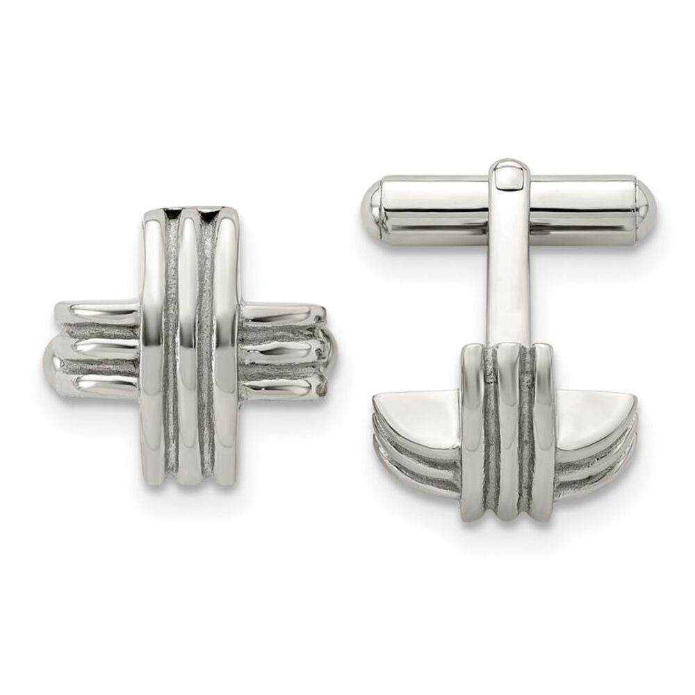 Stainless Steel Fancy X Convex Cuff Links, 16mm (5/8 Inch)